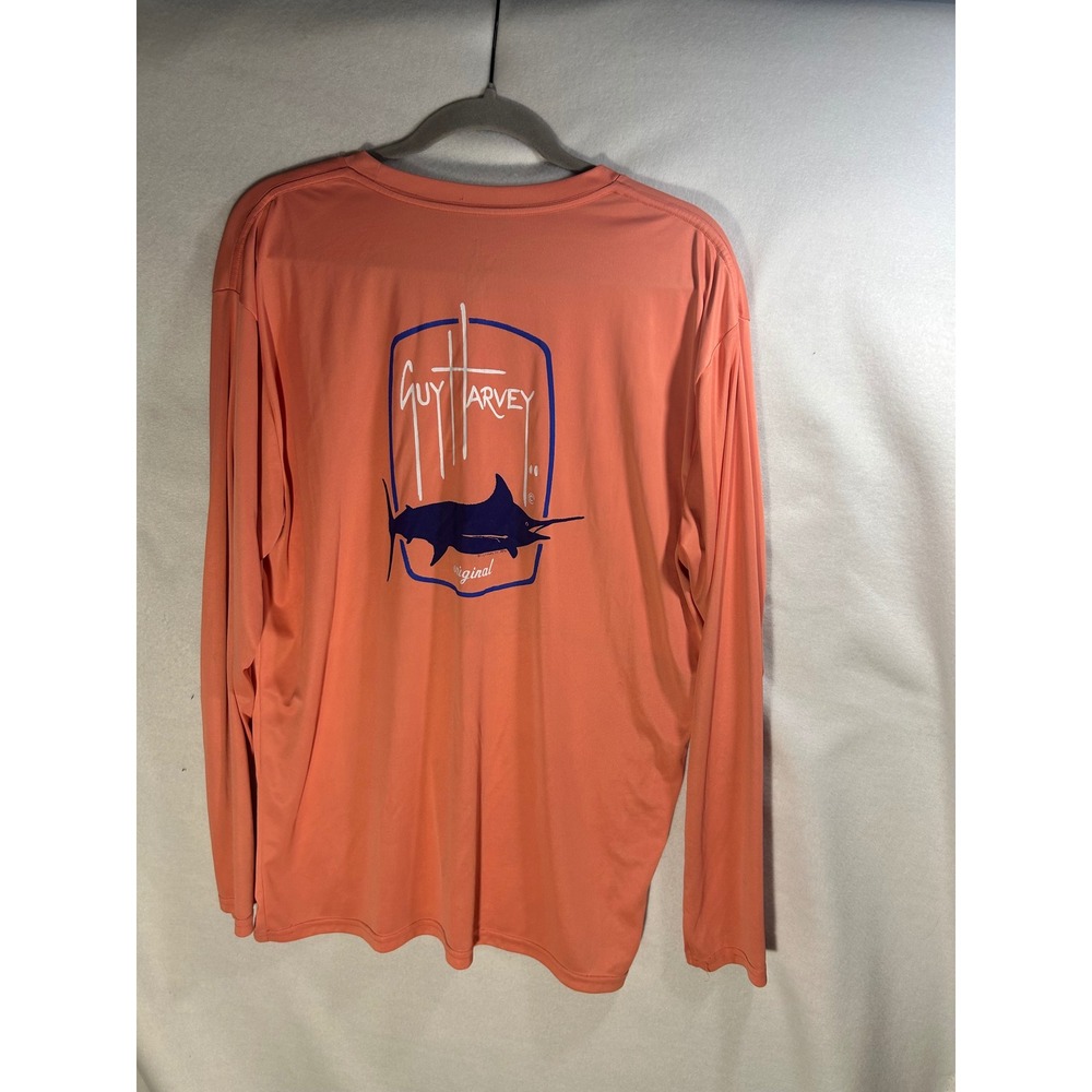 Guy Harvey Mens Long Sleeve Performance Fishing Shirt Marlin Coral Orange Large